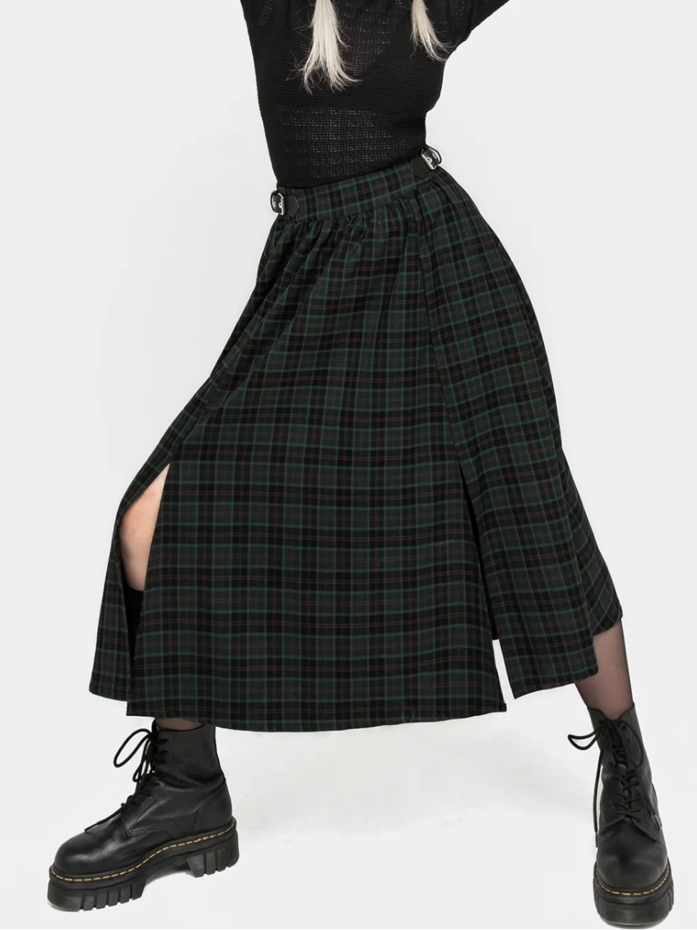 Disturbia Nightingale Buckled Check Midi Skirt
